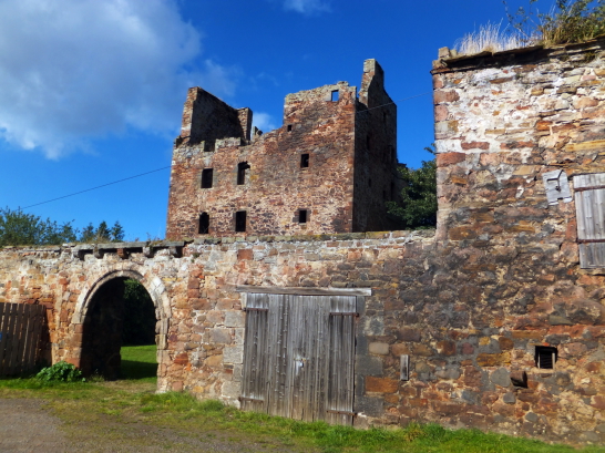 Courtyard wall and gateway of Redhouse Castle, an impressive ruinous tower house and courtyard, held by the Laings and then by the Hamiltons, near Longniddry in East Lothian .