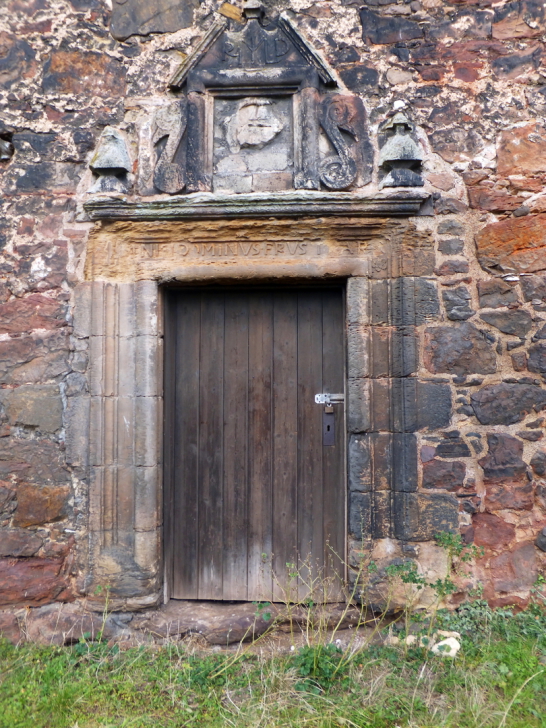 Renaissance doorway of Redhouse Castle, an impressive ruinous tower house and courtyard, held by the Laings and then by the Hamiltons, near Longniddry in East Lothian .