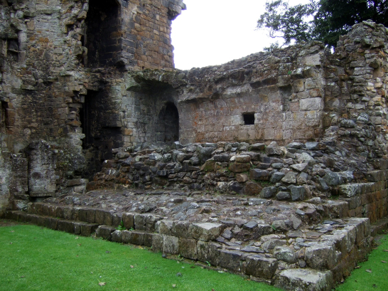 Ruinous basement of the hallhouse/tower, Aberdour Castle, a scenic old stronghold castle with gardens and orchard of the Douglas Earls of Morton, in the pretty village of Aberdour in Fife.
