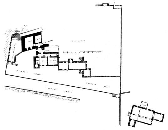 Plan of ground floor of Aberdour Castle, a scenic old stronghold castle with gardens and orchard of the Douglas Earls of Morton, in the pretty village of Aberdour in Fife.