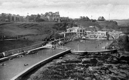 Site of outdoor pool, by Dunbar Castle is a picturesque, once strong but now very ruinous old stronghold, built on rocky crags by the mouth of the harbour, besieged by the English in 1333 and associated with Mary Queen of Scots, by the harbour in the East
